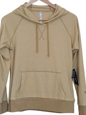 NWT Kuhl Striped Tan Cowl-Neck Hoodie Sweater UPF 50 XS Casual Outdoor Hiking